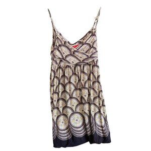 Elle Dress Summer Sundress Blue Green Black Geometric Elastic Waist Women Small